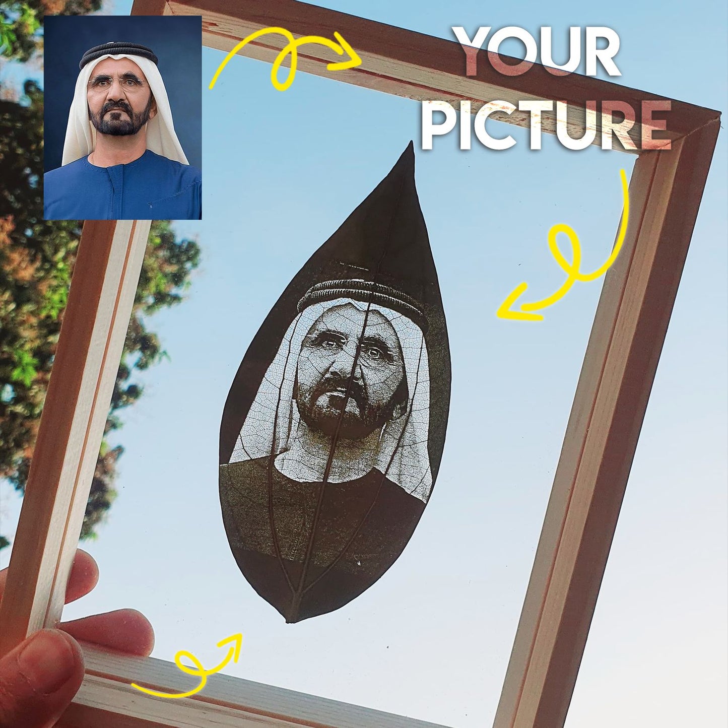 6x8 inch wooden photo frame with acrylic glazing and engraved leaf - Adora Feels UAE