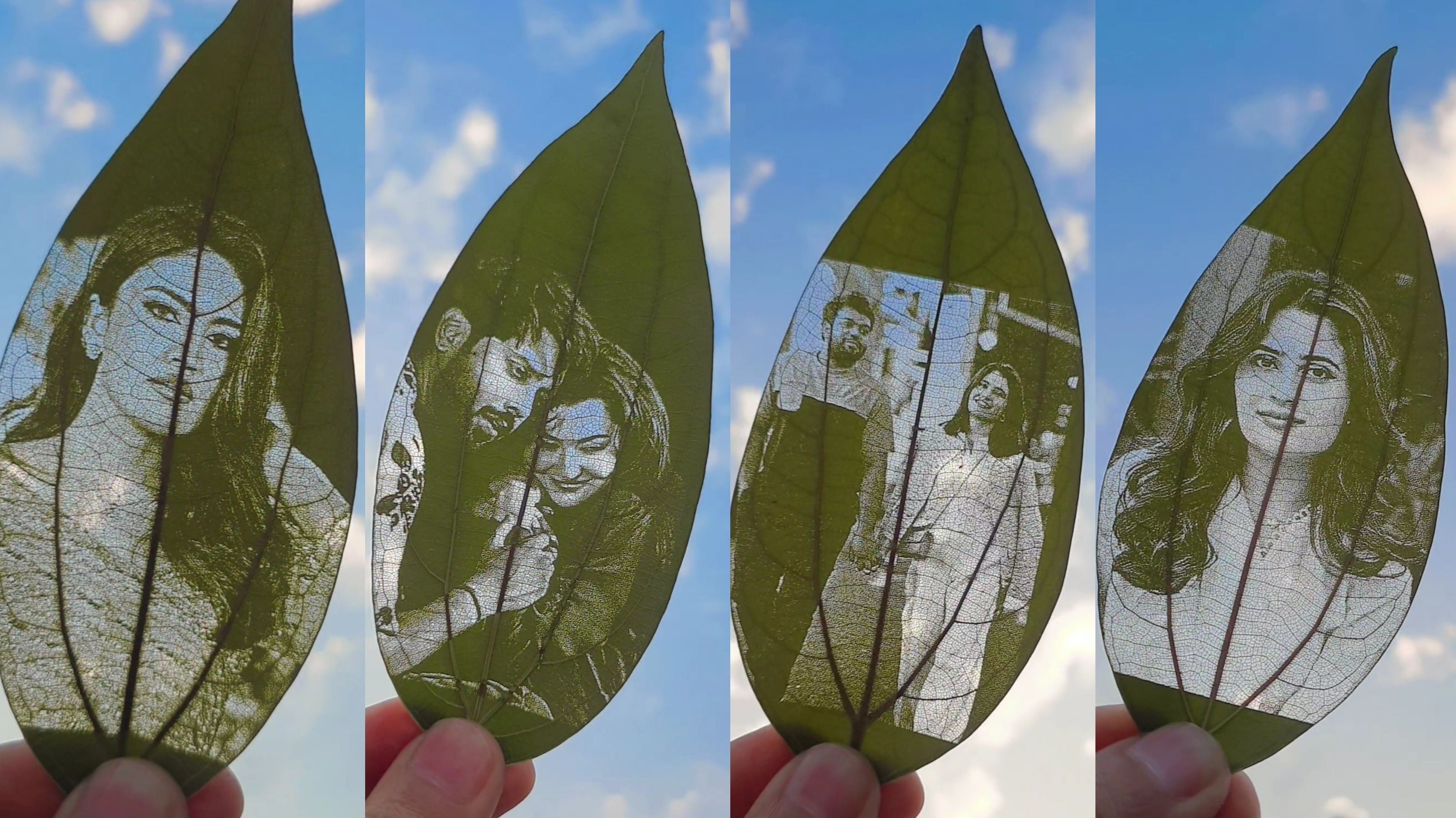 Couple photo engraved on natural leaf gift - Adorafeels UAE